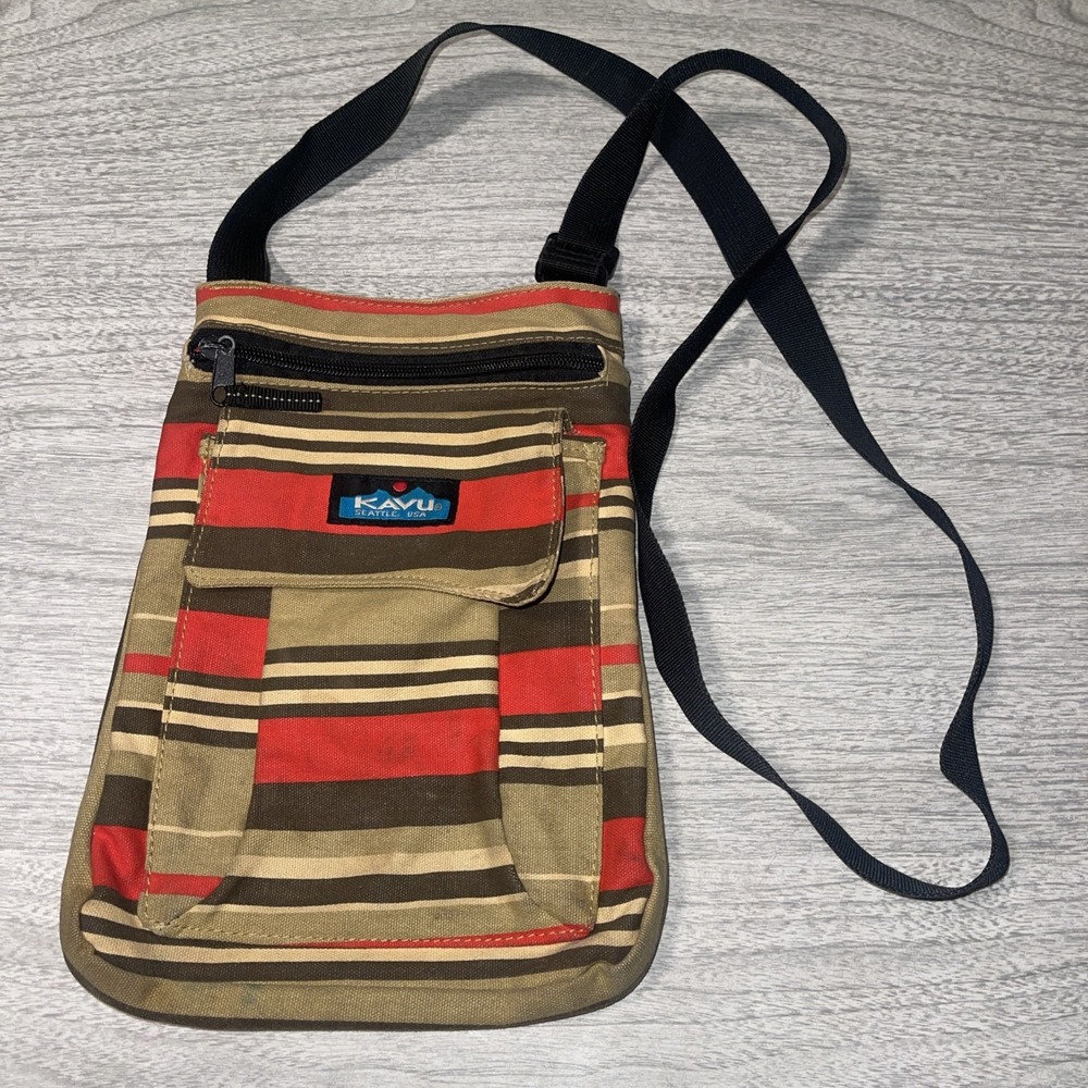 Vintage Y2K Kavu Keeper Crossbody Purse Bag Seattle USA Stripes Multicolor